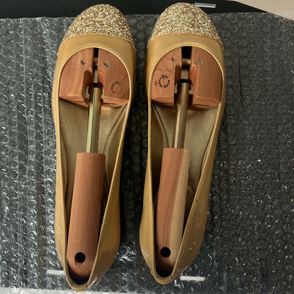 Jimmy Choo Gold Flats with Studded Toe Cap